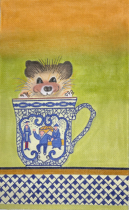 Porcupine in a Tea Cup on Green