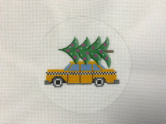 Round Yellow Cab with Christmas Tree