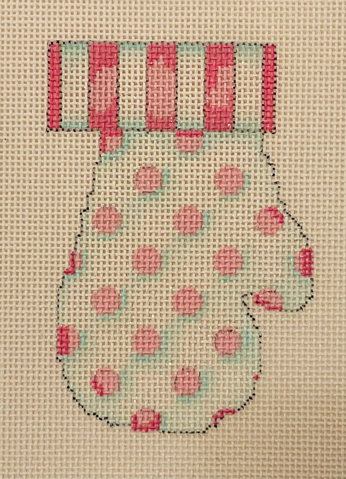 Ornament Mitten Pink Stripes and Dots