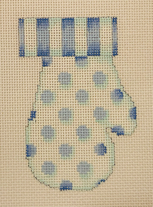 Ornament Mitten Blue Stripes and Dots