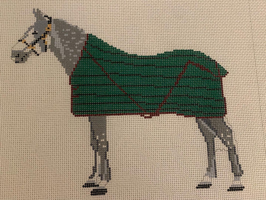 Grey Horse with Green Blanket Needlepoint Canvas