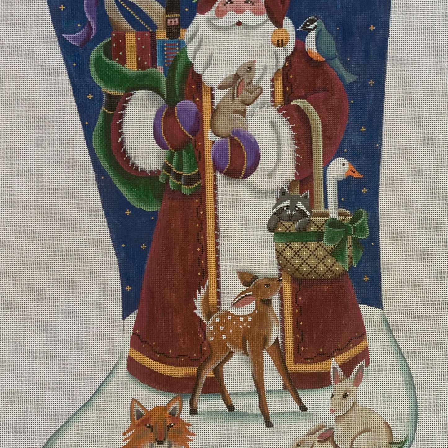 Stocking Santa with Animals Needlecraft Canvas