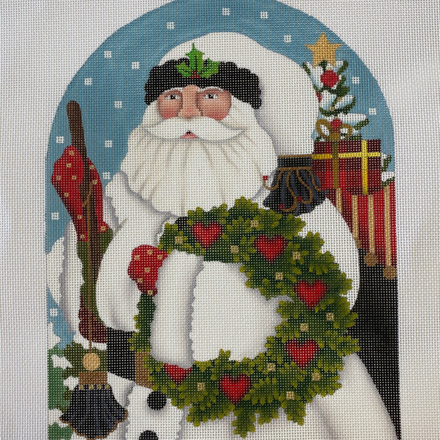 White Santa with Wreath Dome Needlecraft Canvas