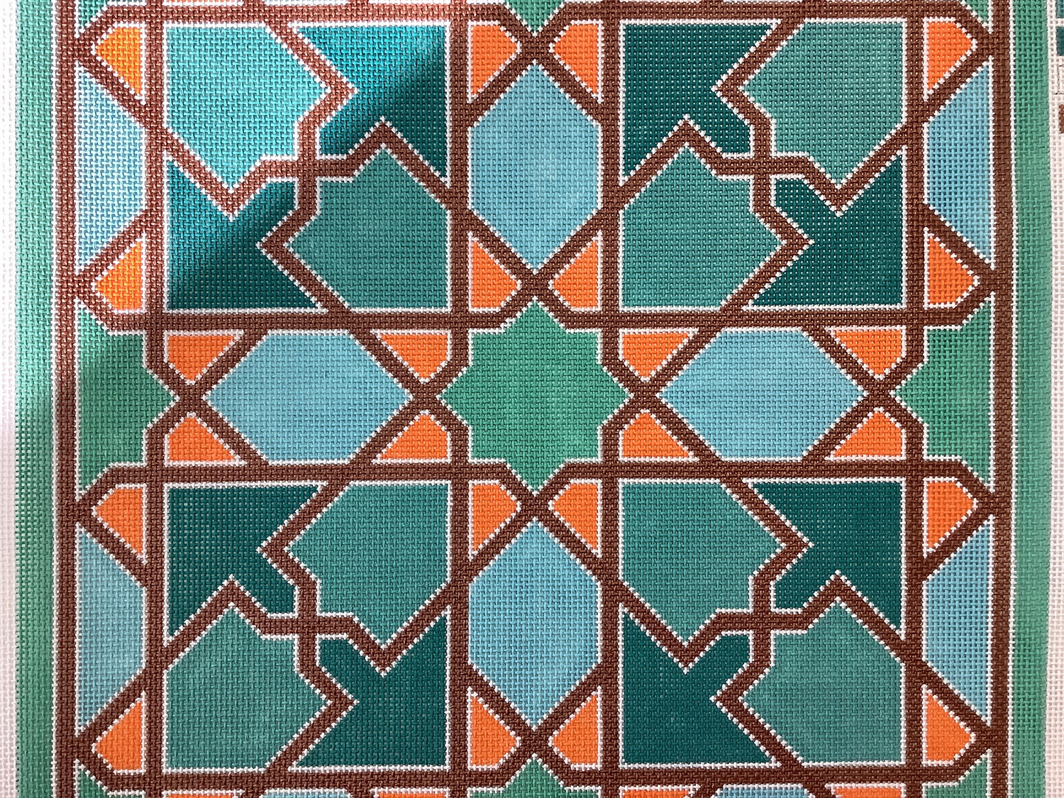 Pillow Orange/Turquoise/Bronze Tile Needlecraft Canvas