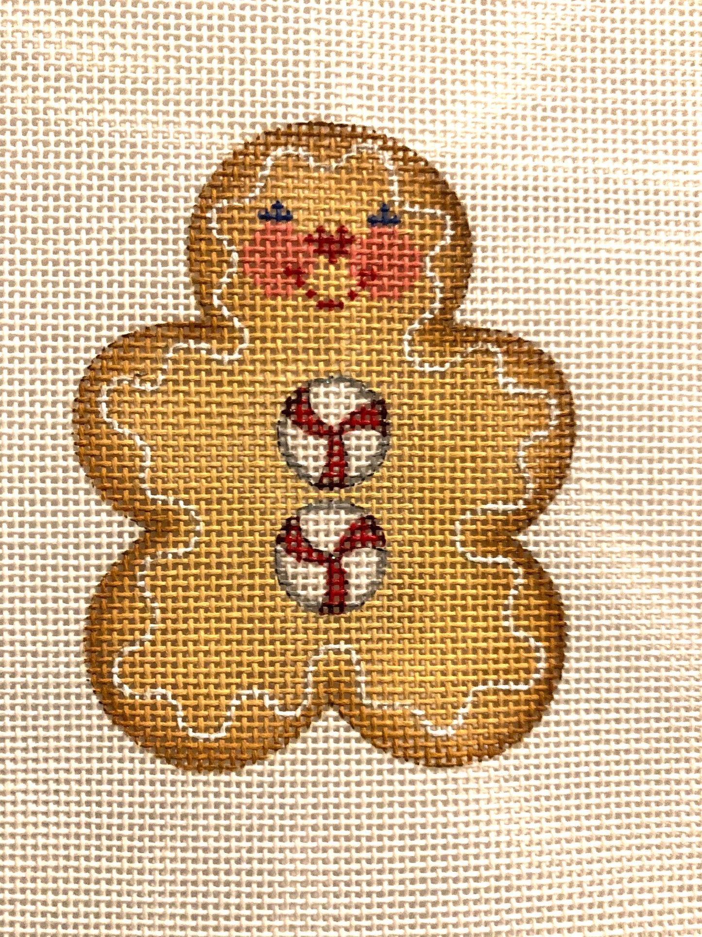 Gingerbread Man Red Heart Buttons Needlecraft Canvas