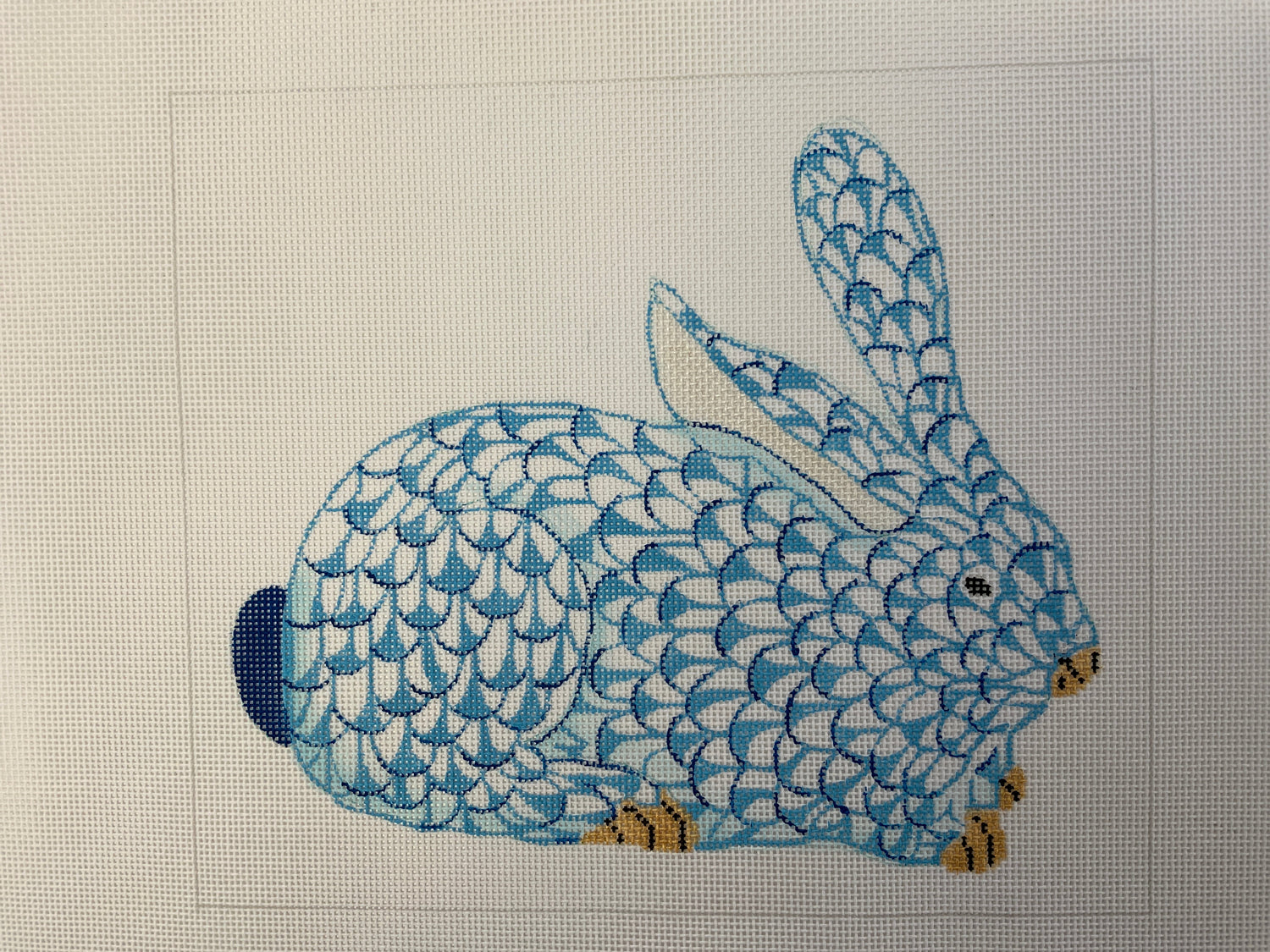Herend Bunny Crouching - Blue Needlecraft Canvas