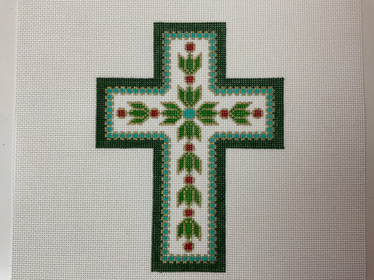 Cross Geometric Green/Aqua Needlecraft Canvas