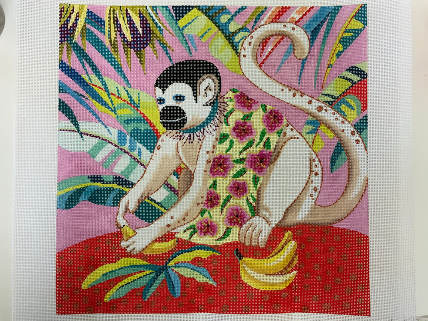 White Monkey with Banana Needlecraft Canvas