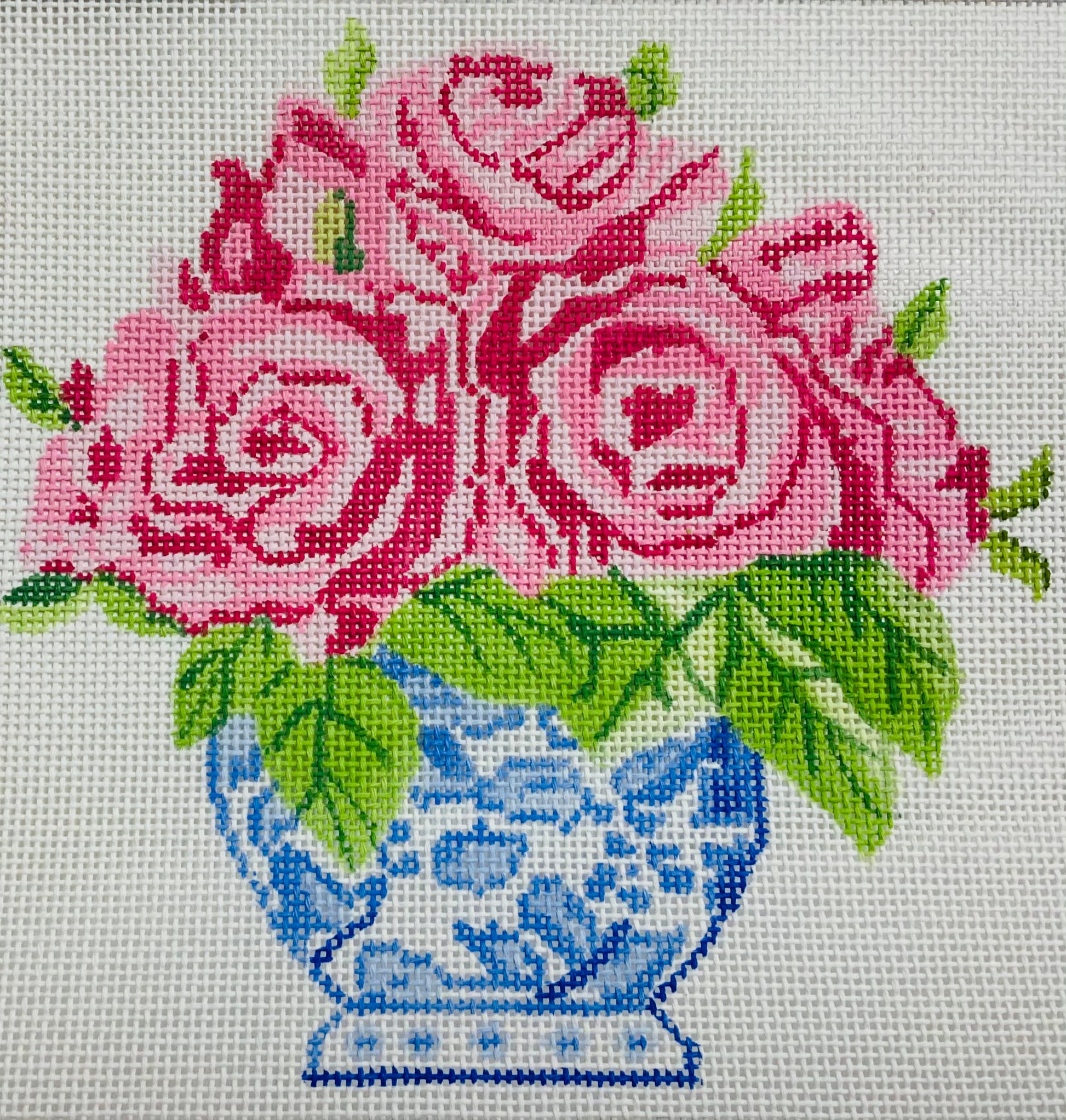 Small Blue Vase of Roses Needlecraft Canvas