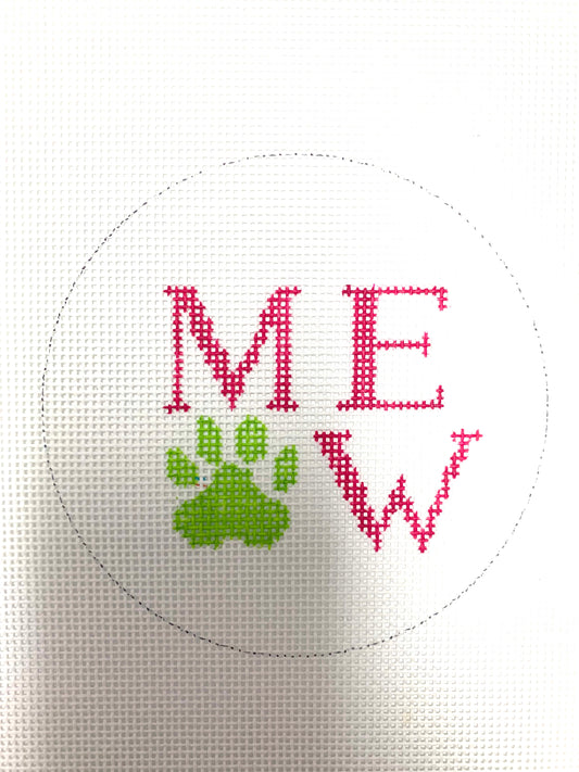 Meow with Paw Pink and Green Needlecraft Canvas