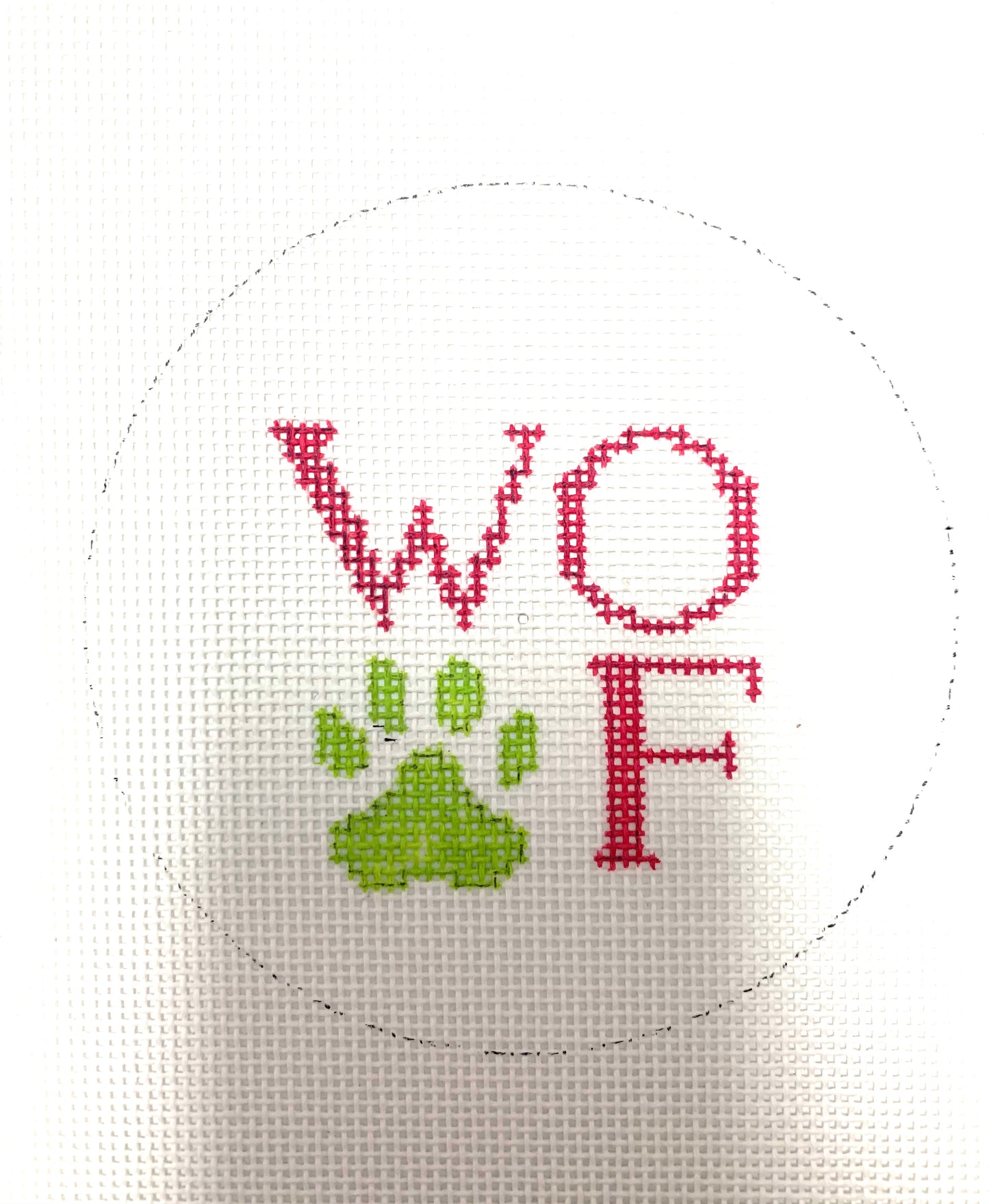 Woof with Paw Pink and Green Needlecraft Canvas