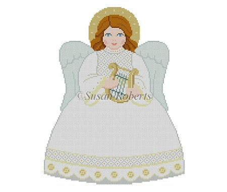 Tree Topper, Angel Front, White, Gold, Silver Needlecraft Canvas