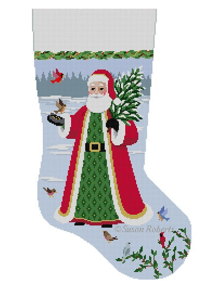 Bird Feeding Santa, Stocking Needlecraft Canvas