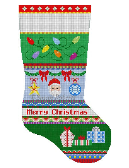 Bold Stripe Lights, Ornaments, Presents, Stocking Needlecraft Canvas