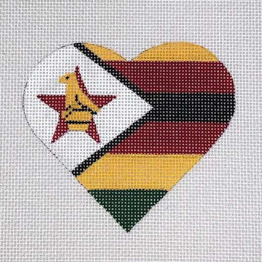 Zimbabwe Flag Heart Needlecraft Canvas