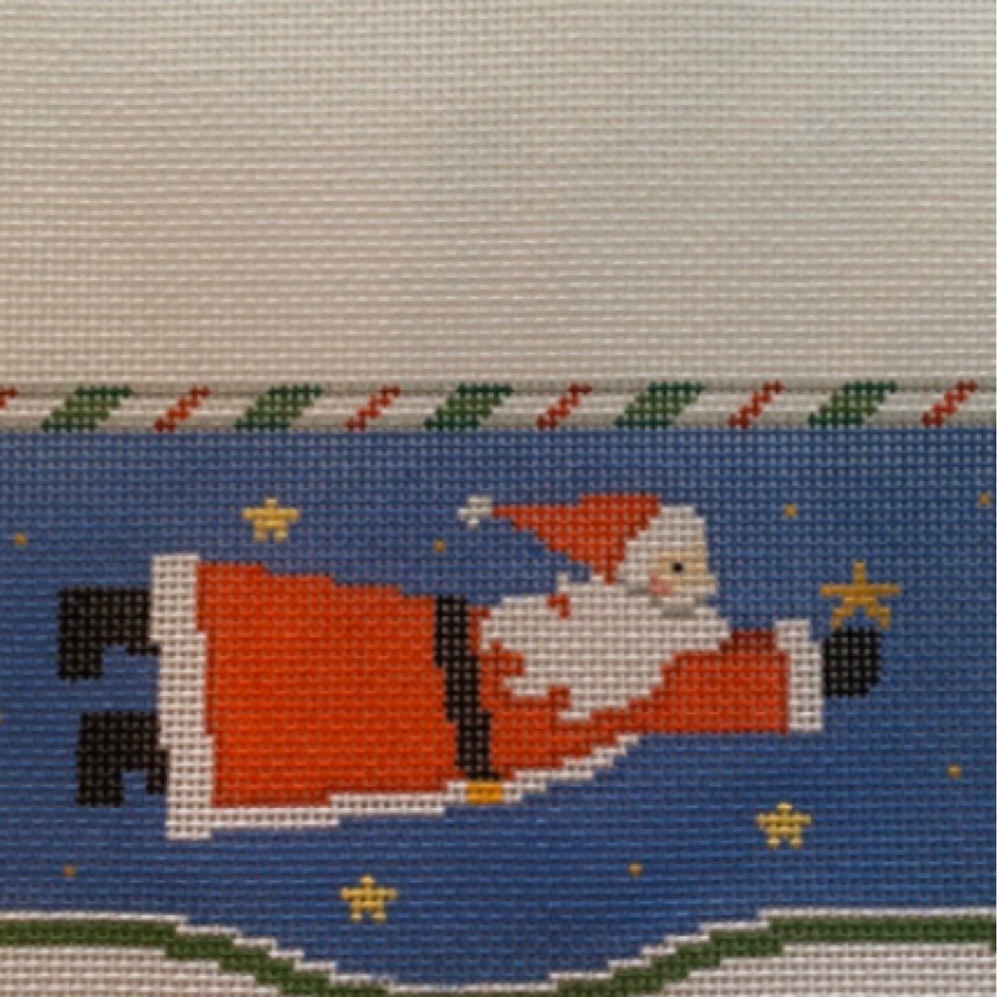 Stocking Cuff Santa Flying Needlecraft Canvas