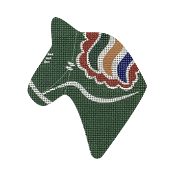 Dala Horse Head, Green Needlecraft Canvas