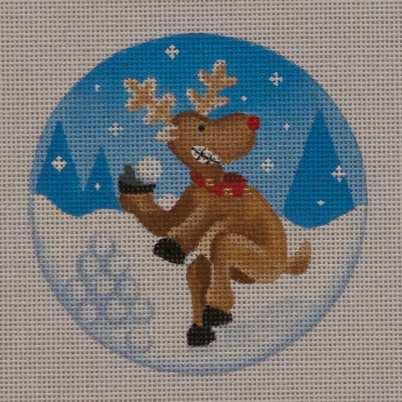 Snowball Throwing Reindeer Needlecraft Canvas