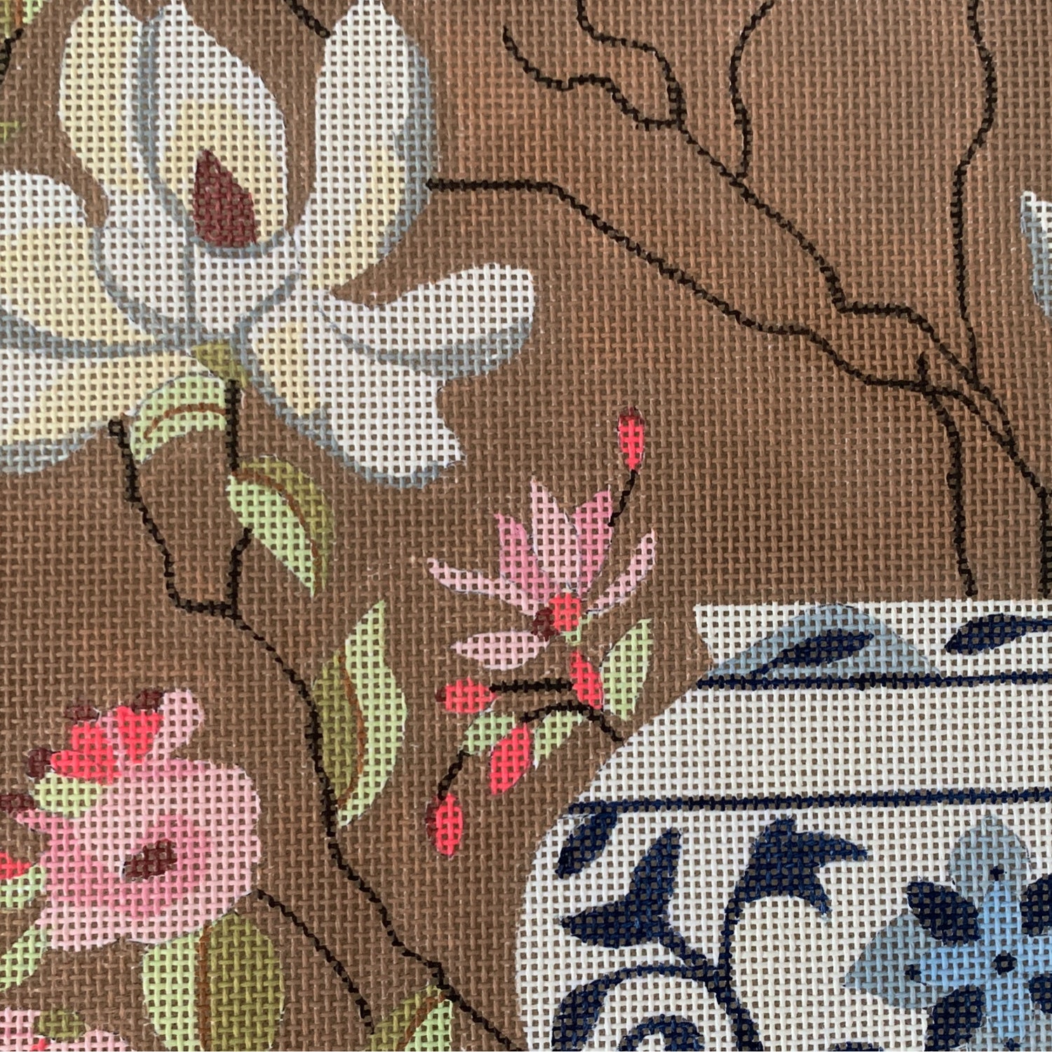 Flowers in Blue and White Vase Needlecraft Canvas