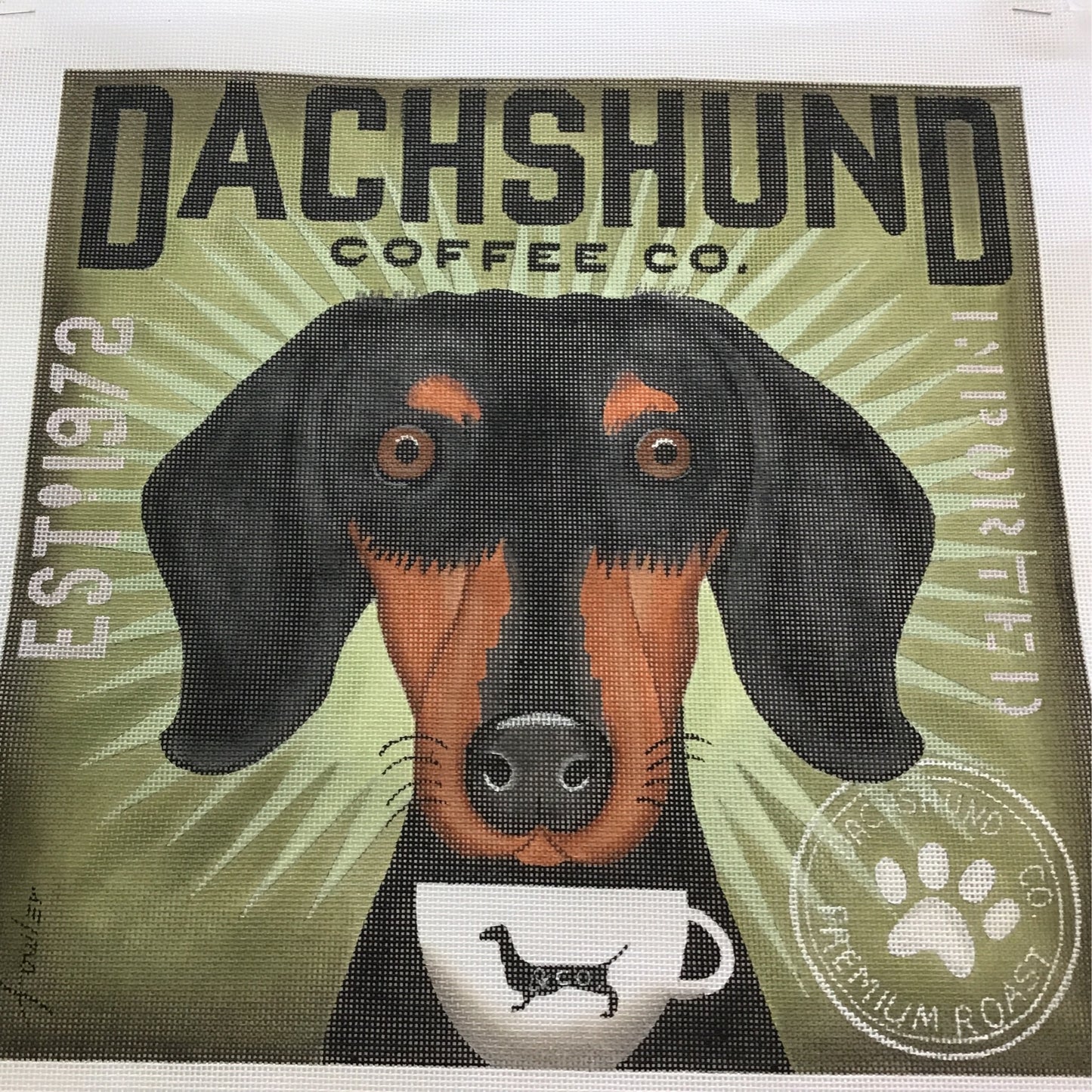 Dachshund Coffee Needlecraft Canvas