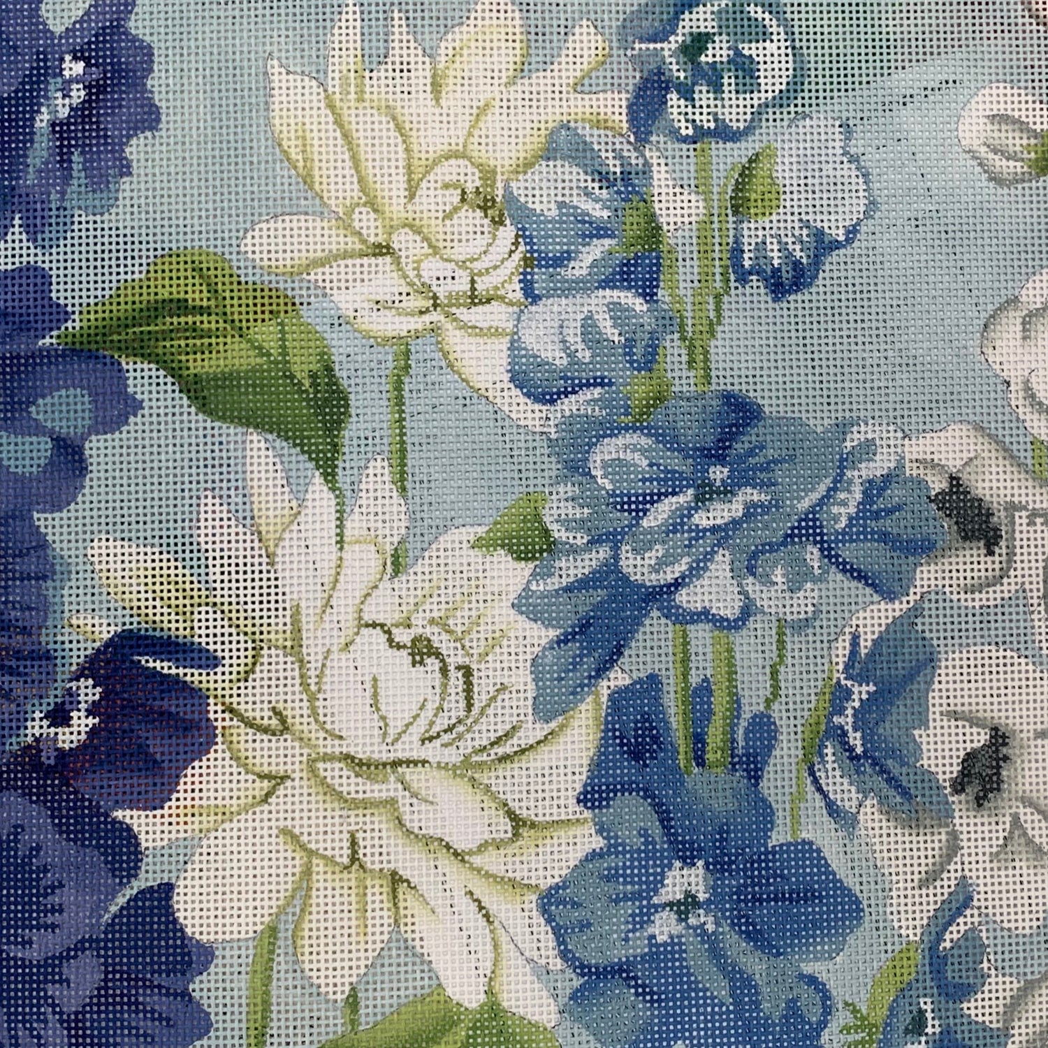 Blue Flowers English Garden Needlecraft Canvas